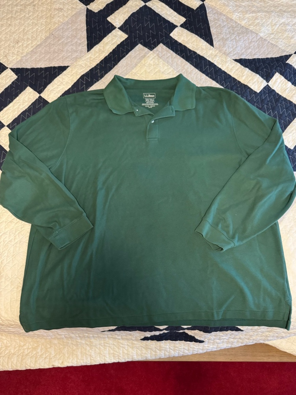 LL Bean Long Sleeve Polo - Green - 3XL